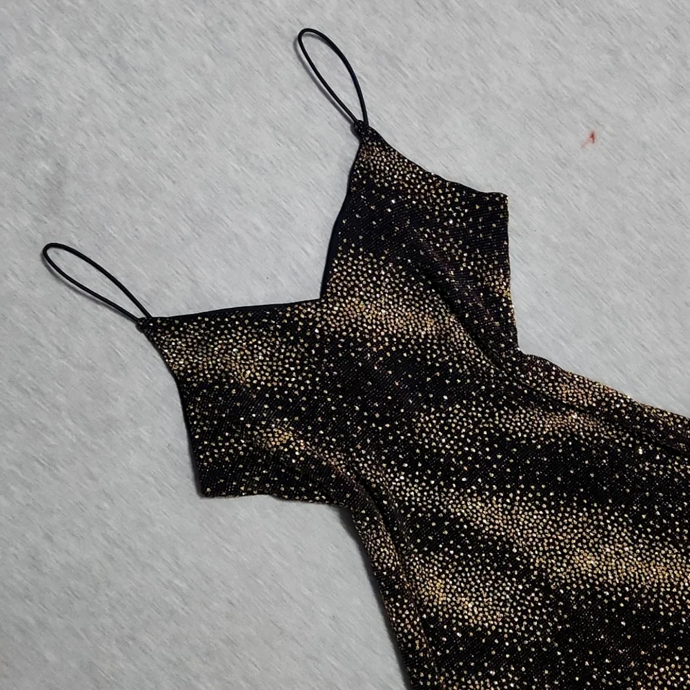 Vintage Sparkly Mini Little Black Party Spaghetti Strap Tank Dress - Picture 4 of 11